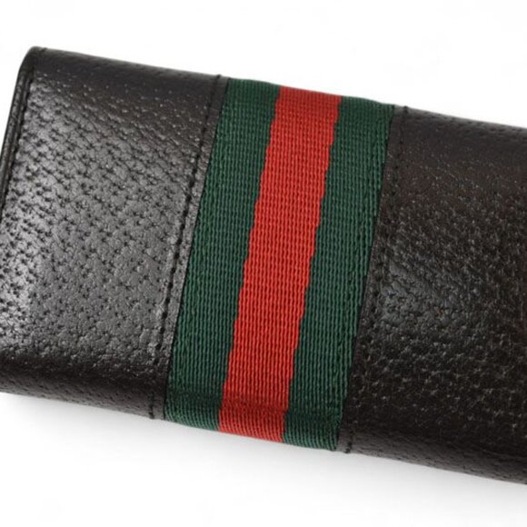 Gucci Outlet Key Case Key Holder 6-stacks Pigskin Sherry Line Black 033 - Picture 8 of 9